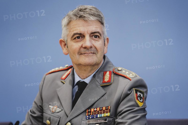 Lieutenant General Alexander Sollfrank, Commander of the Joint Support and Enabling Command (JSEC), recorded during a federal press conference on the military exercise 'Quadriga' in Berlin, 22 April 2024