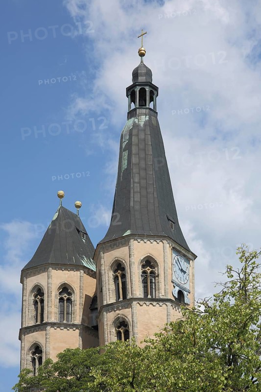 Spire with two towers, late Gothic, St. Blasii Church, Nordhausen, Harz, Thuringia, Germany, Europe
