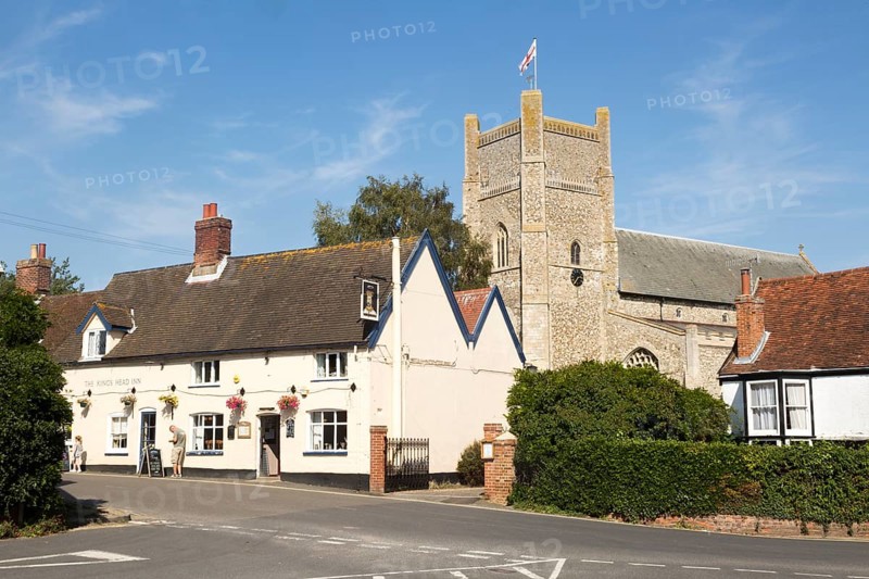 The Kings Head Inn and village church, Orford, Suffolk, England, UK