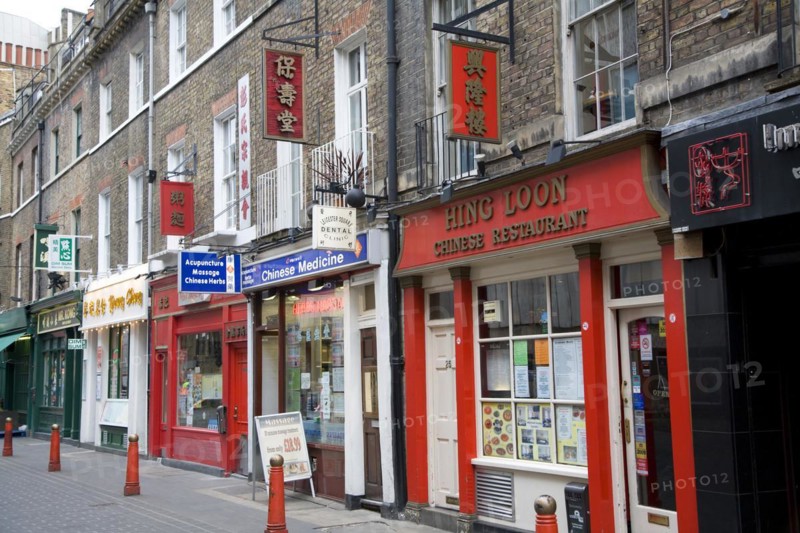 Chinese restaurants and shops, Chinatown, Soho, London, England, UK