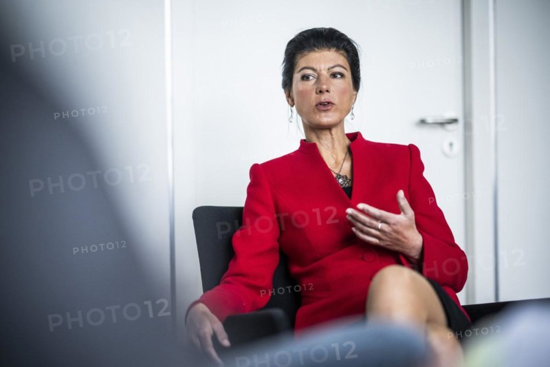 Sahra Wagenknecht is a member of the German Bundestag and founder of the BSW party, pictured here in front of her office in the German Bundestag in Berlin, 10 April 2024