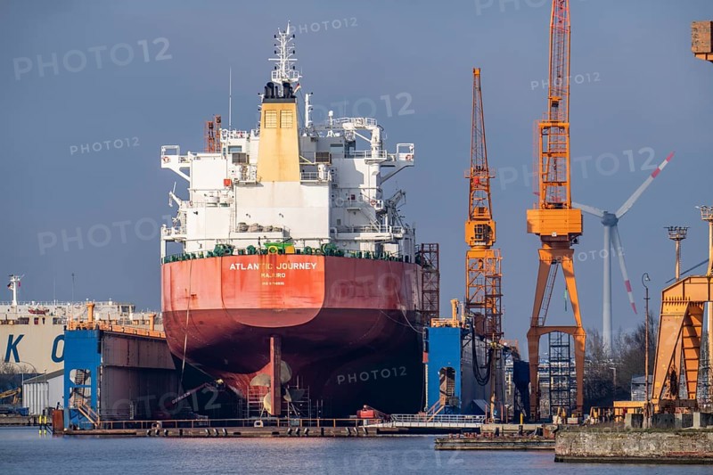 Lloyd Werft, dry dock, freighter Atlantic Journey, shipyard in the overseas harbour of Bremerhaven, Bremen, Germany, Europe