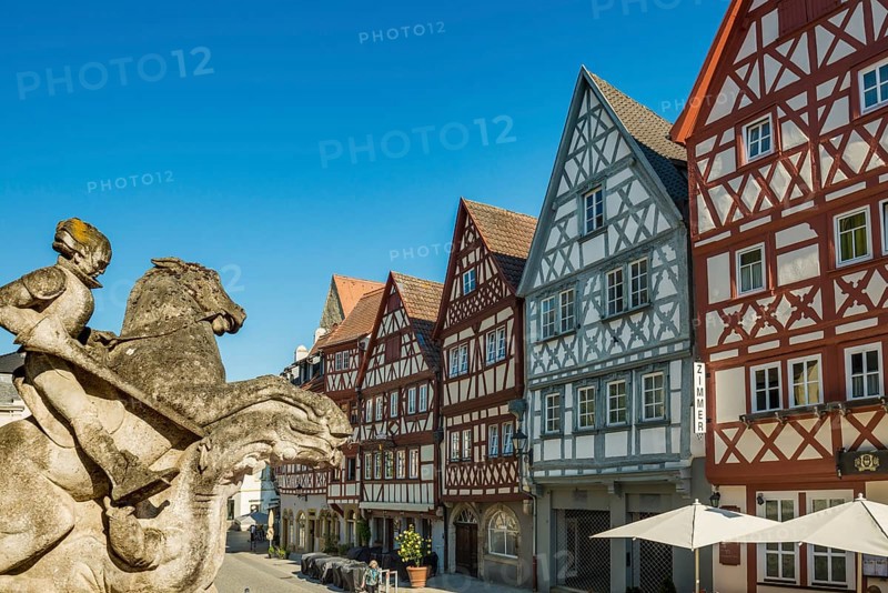 Medieval town, with half-timbered houses, Ochsenfurt, Mainfranken, Lower Franconia, Franconia, Bavaria, Germany, Europe