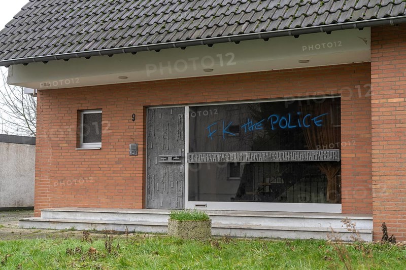 The village of Keyenberg, originally intended to make way for the Garzweiler II open-cast lignite mine, remains standing after the coal compromise, but is largely abandoned and empty, residential building with graffiti, North Rhine-Westphalia, Germany, Europe