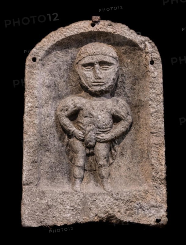 Stone reliefs of Priapus and Vertumnus originally attached to crossroads 1st century, Museo Archeologico Concordiese with finds from the Roman period, medieval old town, Portogruaro, Veneto, Friuli, Italy, Portogruaro, Veneto, Italy, Europe