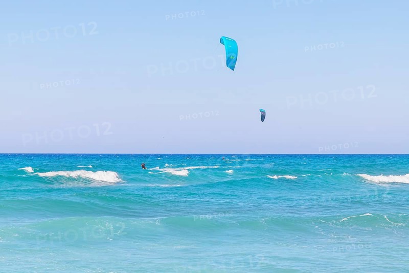 Kitesurfing, Episkopi beach, Rethymno, Crete, Greek Islands, Greece, Europe