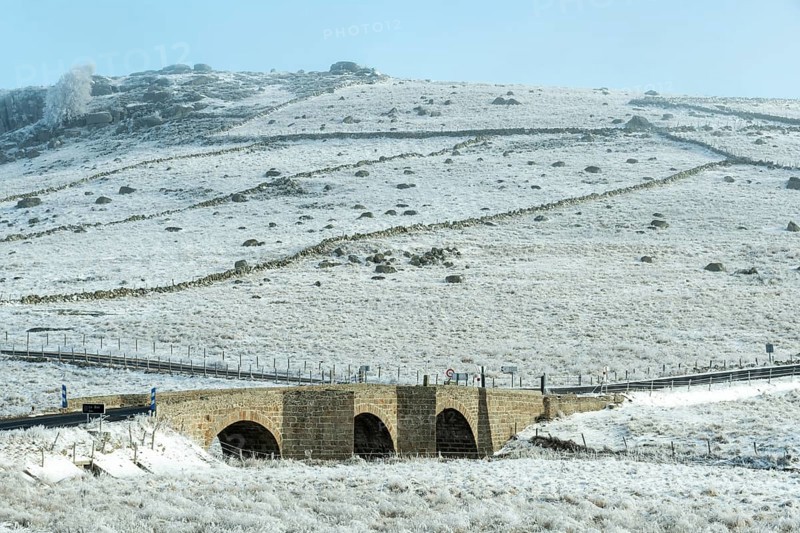 Aubrac plateau. Marchastel bridge on river Bès. Lozere department. Occitanie. France