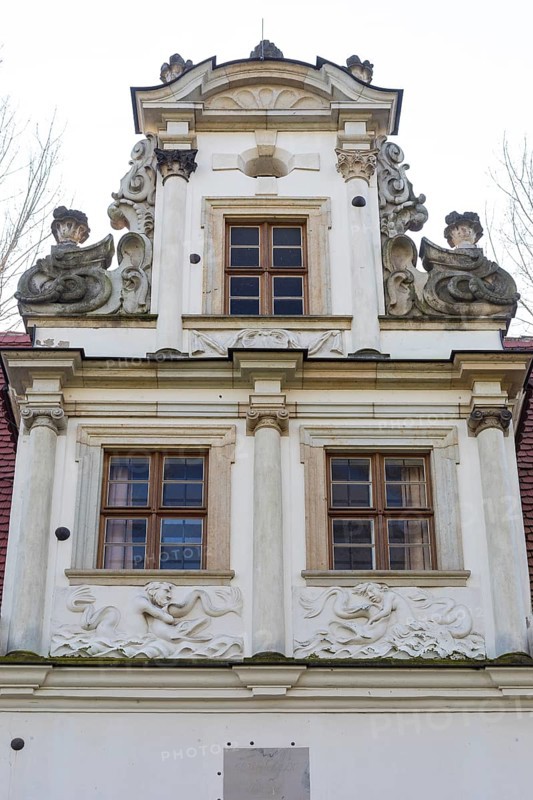 Detail of the gatehouse to the former manor in Dölitz, Leipzig, Saxony, Germany, Europe
