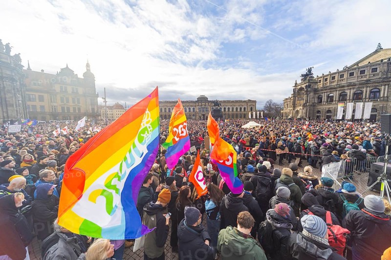 160 organisations and initiatives demonstrated against the right in Dresden on Saturday. Around 10, 000 participants marched from Theaterplatz in front of the Semper Opera House through the city centre, Dresden, Saxony, Germany, Europe