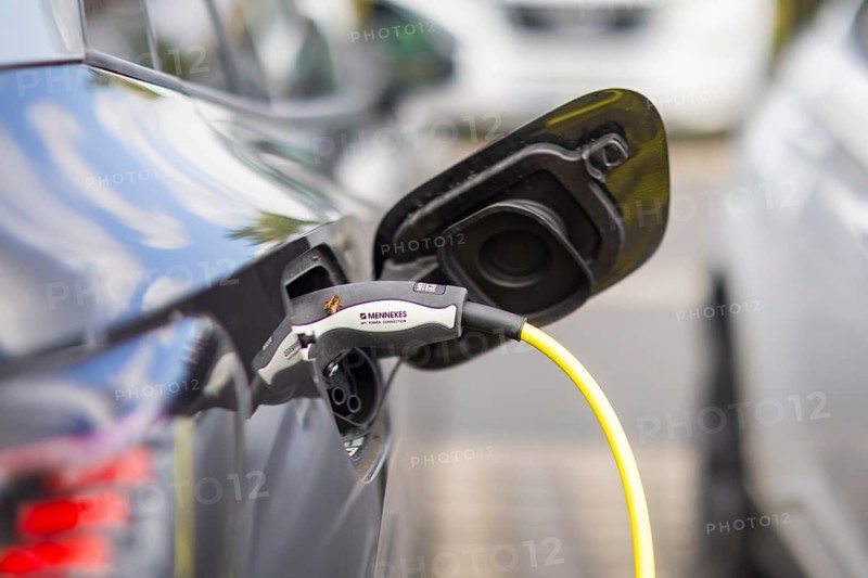 Electric cars at charging stations, Dresden, Saxony, Germany, Europe