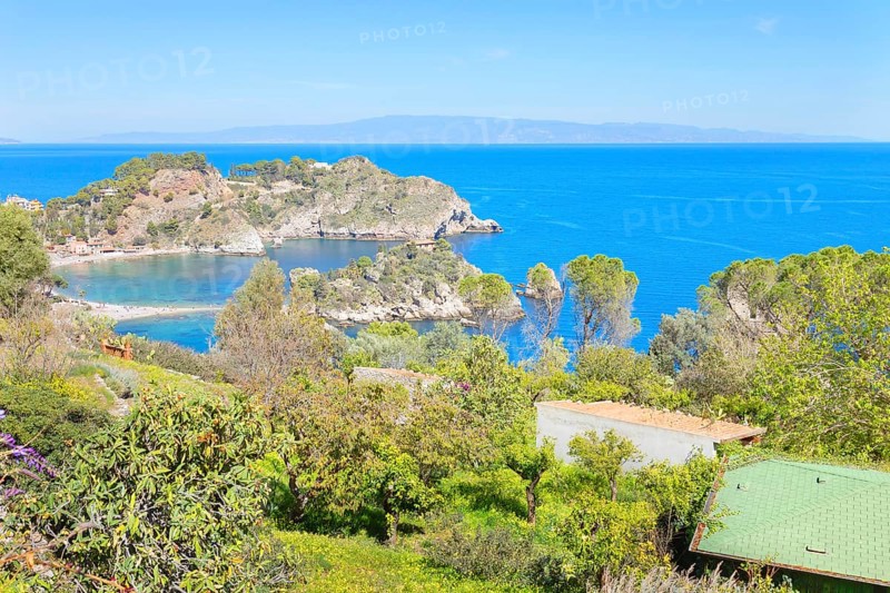 Isola Bella Nature Reserve, high angle view, Taormina, Sicily, Italy, Europe