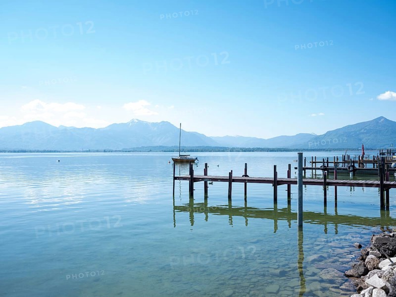 Jetty on the eastern shore of Fraueninsel, Chiemsee, Bavaria, Germany, Europe