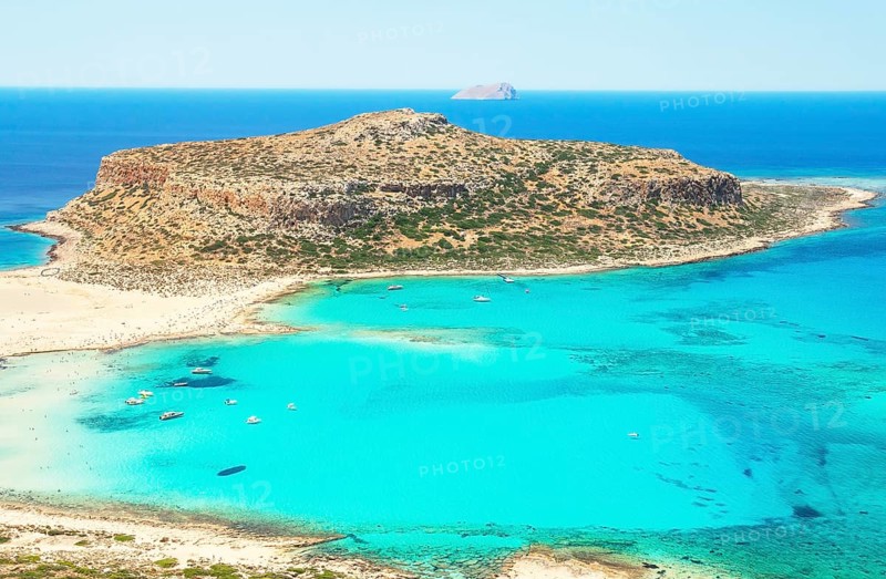 View of Balos bay and Gramvousa Peninsula, Chania, Crete, Greece, Europe