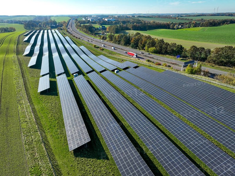 Glauchau, Saxony, Germany, Solar park on the A4 motorway near Glauchau, Europe