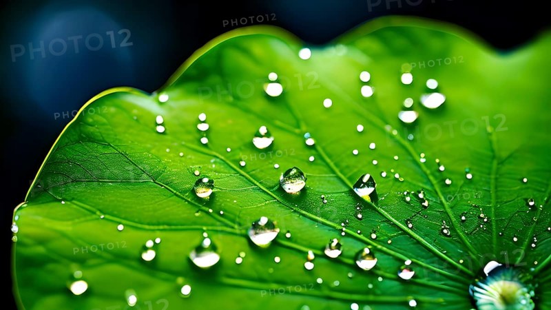 Close up of a lotus leaf showcasing its hydrophobic tendencies repelling water droplets, AI generated