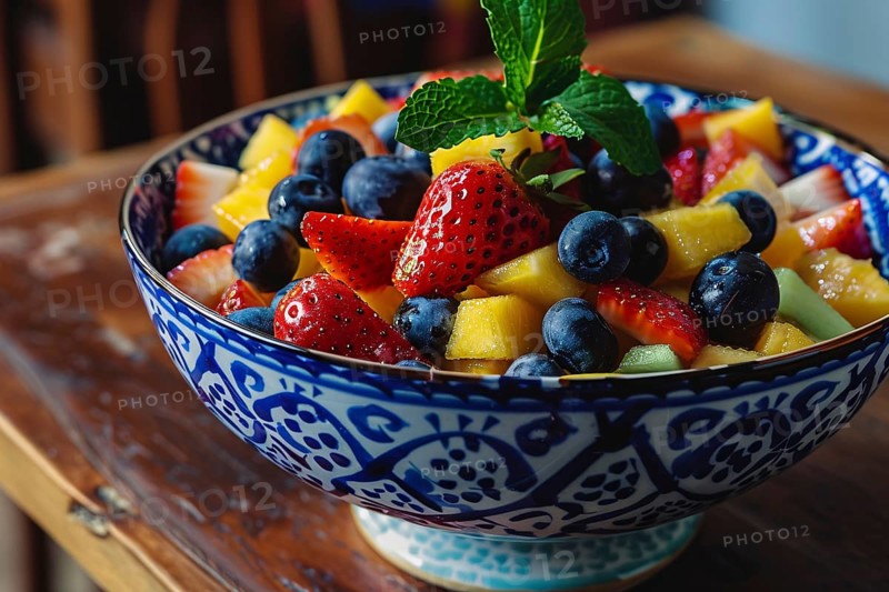 Colorful fruid salad in a bowl. Generative AI, AI generated