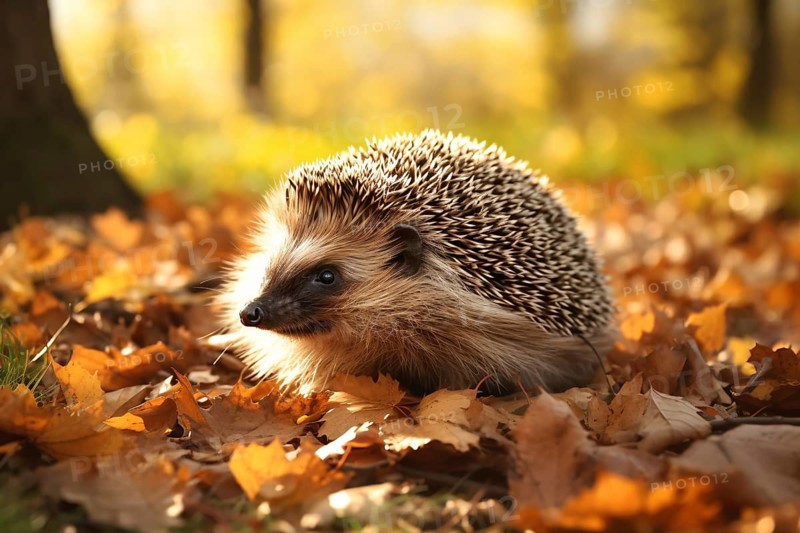 Hedgehog in autumn forest. KI generiert, generiert AI generated