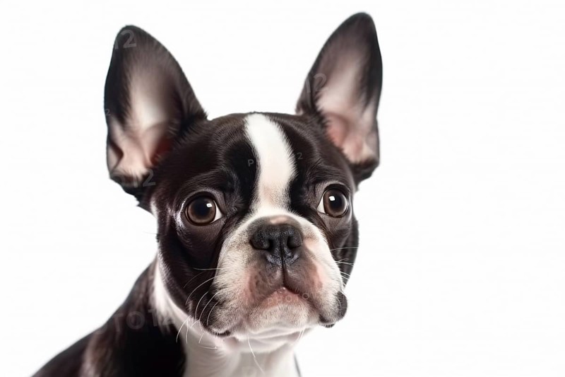 Portrait of Boston Terrier dog on white background. KI generiert, generiert AI generated