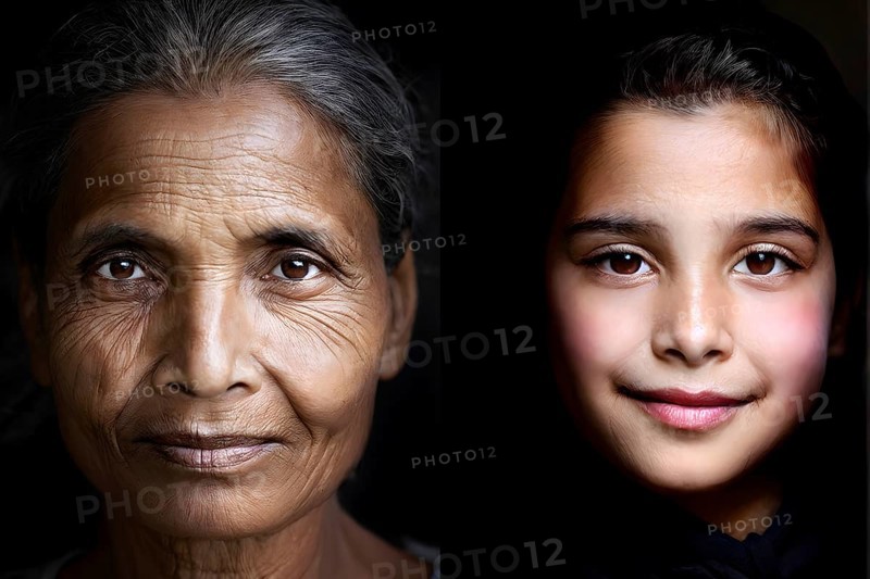 Portrait of half face radiating past and present, AI generated