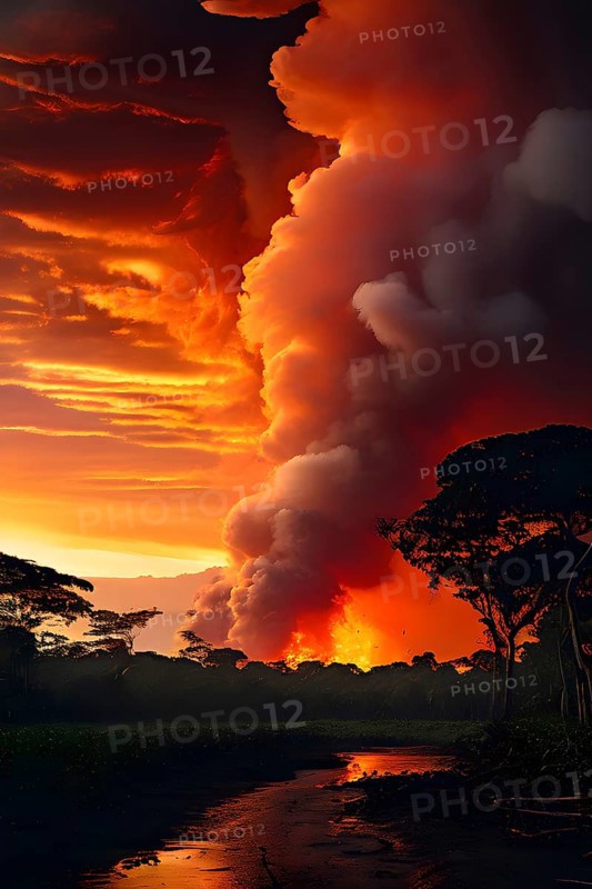 Destructive act of fire clearing within the amazon rainforest, AI generated