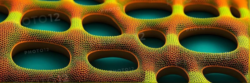 Nano material inspired by gecko feet with intricate patterns and vibrant colors representing adhesive properties, AI generated