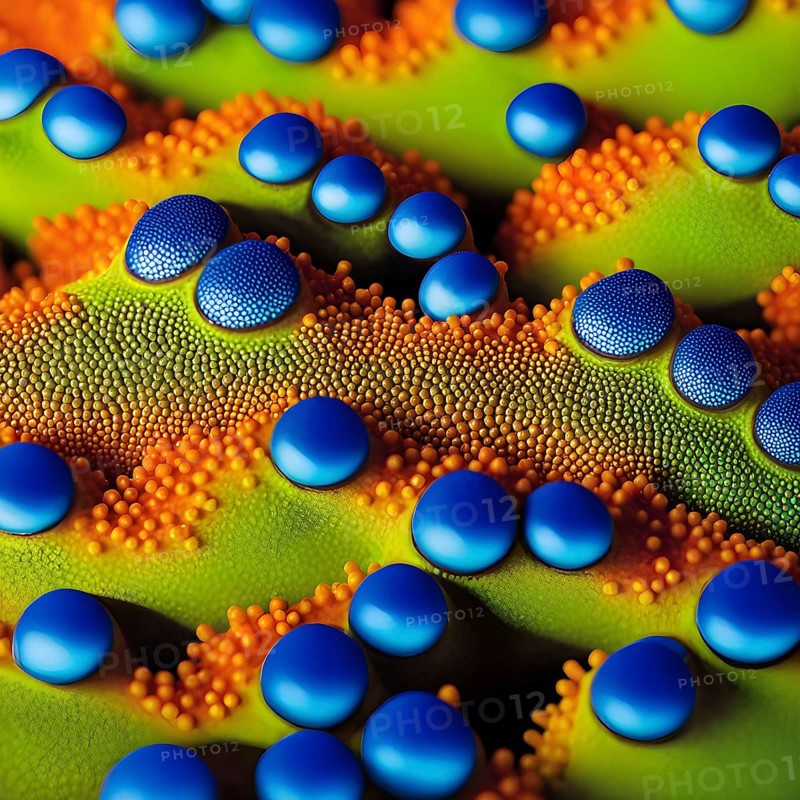 Nano material inspired by gecko feet with intricate patterns and vibrant colors representing adhesive properties, AI generated
