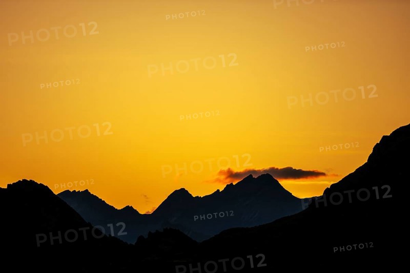 Sunrise over Montafon mountains, Tschagguns, Rätikon, Montafon, Vorarlberg, Austria, Europe