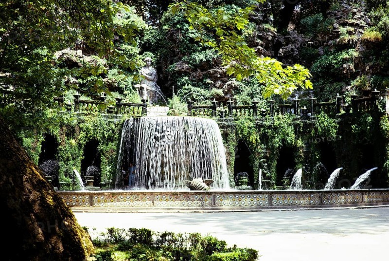 Fountains at Villa D'Este, 16th century villa in Tivoli, Rome, Italy 1974