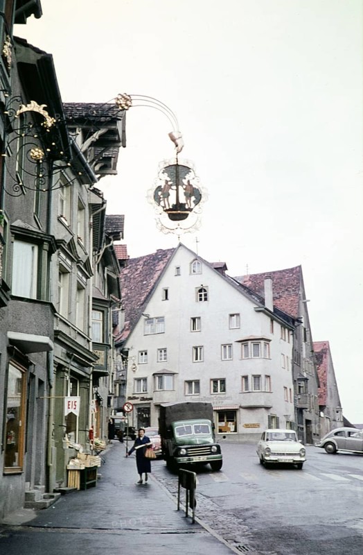 Street with shops in the town of Rottweil, Baden-Württemberg, Germany, Europe 1959, Europe