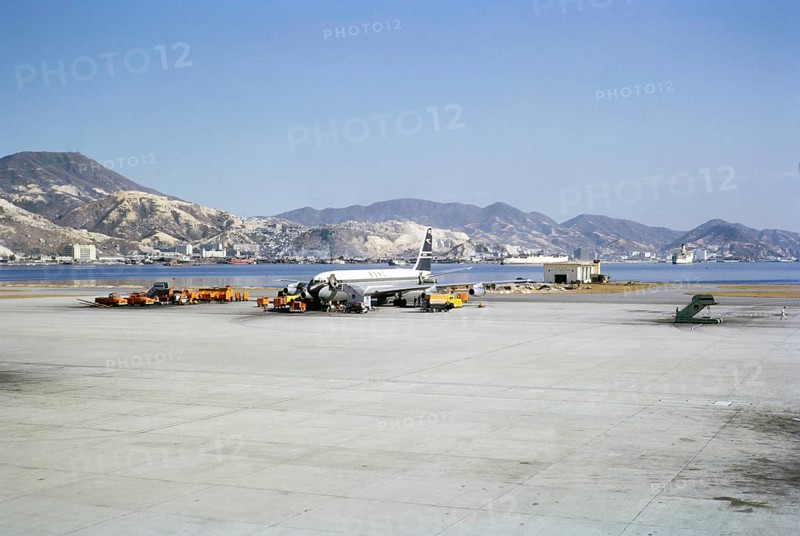 BOAC British Overseas Airways Corporation, De Havilland 106 Comet 4 jet aircraft, G APDC, at Kai Tai Airport, Hong Kong, Asia in the early 1960s, Asia