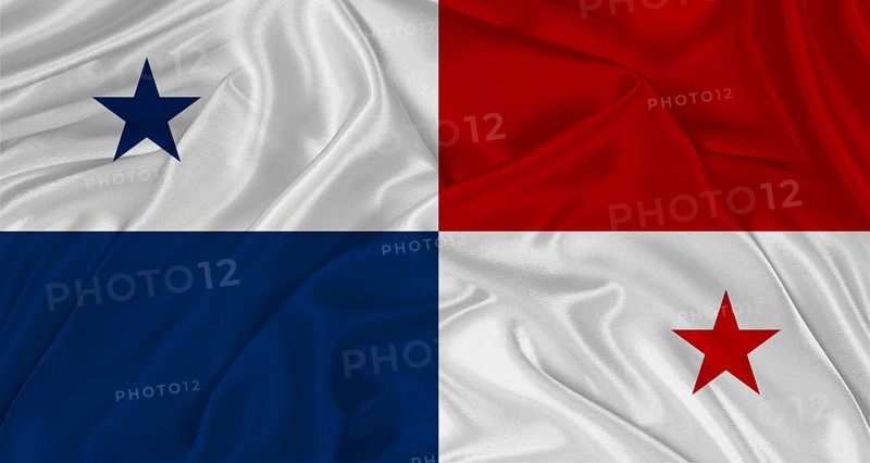 Panamanian flag with fabric texture. Realistic flag of Panama waving