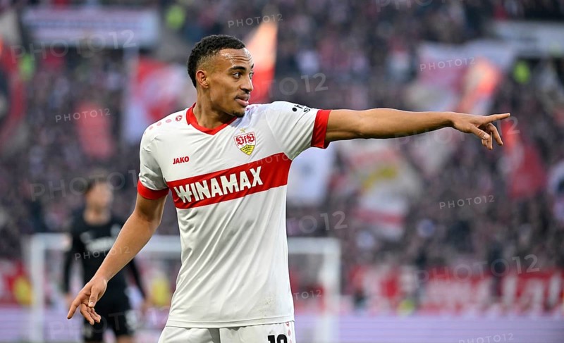 Jamie Leweling VfB Stuttgart (18) Gesture Gesture MHPArena, MHP Arena Stuttgart, Baden-Württemberg, Germany, Europe