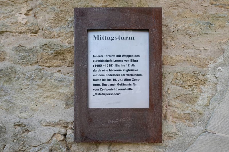 Information board about the Mittagsturm, part of the town fortifications, Iphofen, Lower Franconia, Bavaria, Germany, Europe