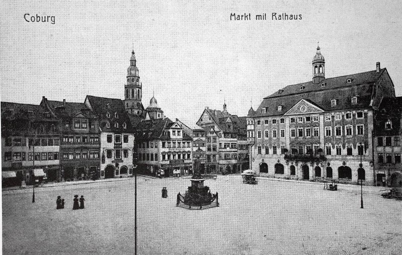 Historical, digitally restored reproduction from a 19th century original, Record date not stated, Market square with town hall after the reconstruction in 1905, Coburg, Upper Franconia, Bavaria, Germany, Europe