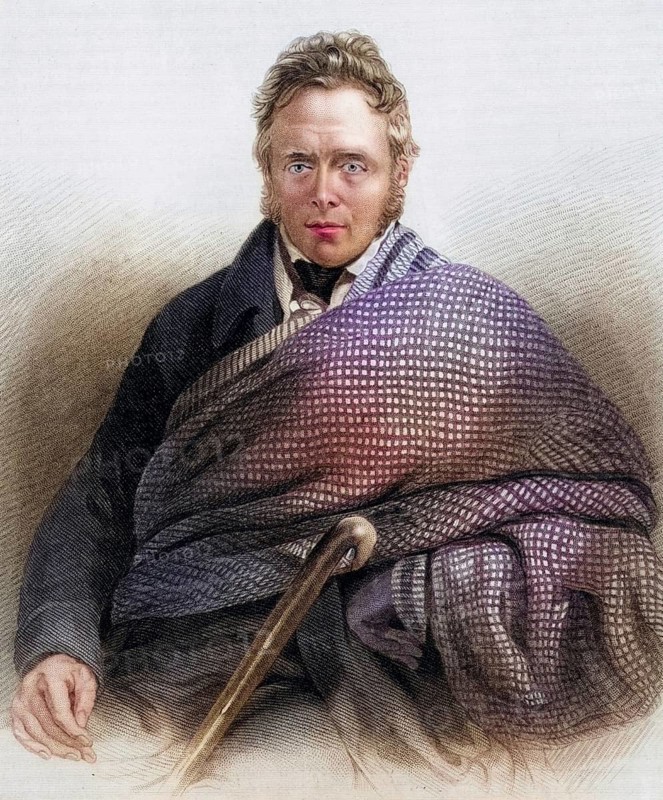 James Hogg, The Ettrick Shepherd (1770-1835), Scottish shepherd, poet and writer. His most important prose work is the novel The Private Memoirs and Confessions of a Justified Sinner, 1824. Copperplate engraving from A Biographical Dictionary of Eminent Scotsmen by Thomas Thomson (1870), Historical, digitally restored reproduction from a 19th century original, Record date not stated