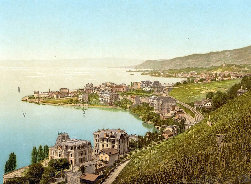 Montreux and Clarens, Geneva Lake, Switzerland, Historic, digitally restored reproduction from a 19th century original, Record date not stated, Montreux, and Clarens, Geneva Lake, Switzerland, Historic, digitally restored reproduction from a 19th century original, Record date not stated, Europe