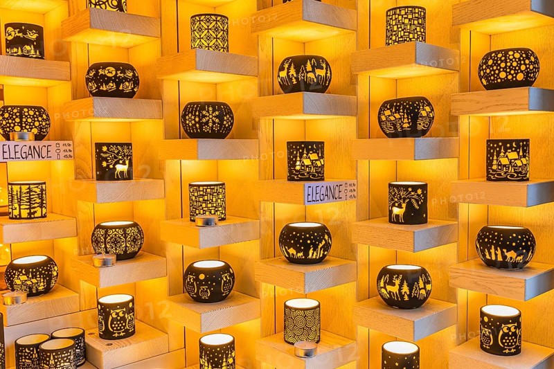 Tea lights in a stall at the Christmas market at St Stephen's Cathedral, Stephans-Platz, Vienna, Austria, Europe