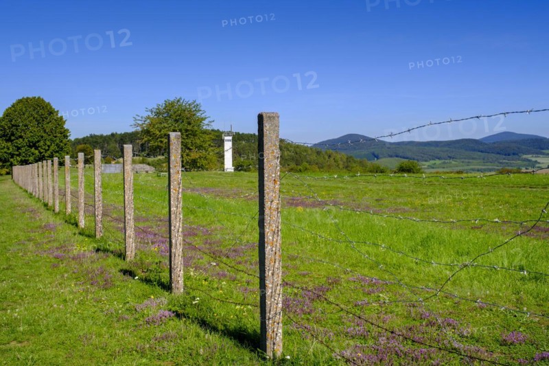 Point Alpha memorial near Geisa, border tower and border fortifications, Green Belt, former border, border fortifications, Wartburg district, Thuringia, Hesse, Germany, Europe
