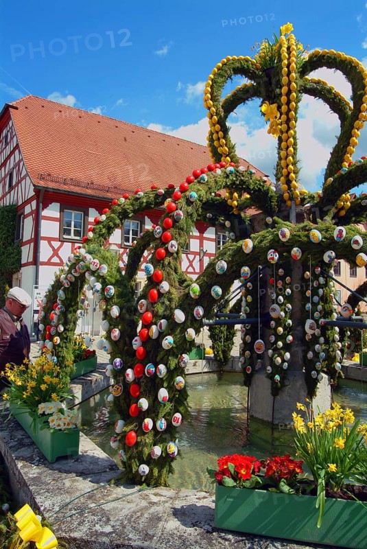 Easter custom, Easter fountain in Franconian Switzerland, detail, here in Heiligenstadt, district of Bamberg, Upper Franconia, Bavaria, Germany, Europe