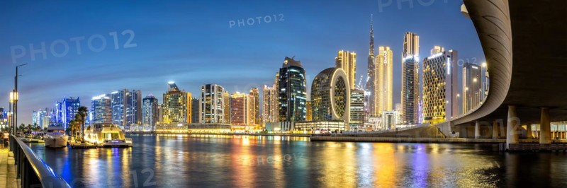 View of Dubai Burj Khalifa skyline tallest building in the world in Downtown Panorama at night in Dubai, United Arab Emirates, Asia