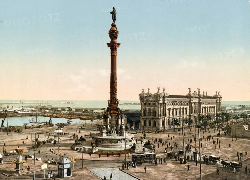 Barcelona. Plaza de la Paz, Spain, c. 1890, Historic, digitally restored reproduction from a 19th century original, Europe