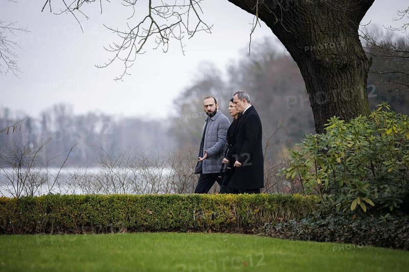 Trilateral meeting at Villa Borsig between Germany, Armenia and Azerbaijan. Annalena Bärbock (Alliance 90/The Greens), Federal Foreign Minister, meets the Foreign Minister of the Republic of Azerbaijan, Jeyhun Bayramov, and the Foreign Minister of the Republic of Armenia, Ararat Mirzoyan, at the Federal Foreign Office Guest House on Lake Tegel. Berlin, 28.02.2024. Photographed on behalf of the Federal Foreign Office