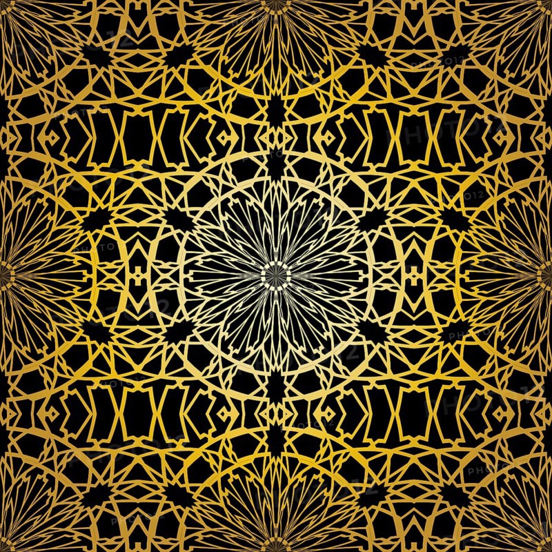 Geometric gold lace seamless pattern. Arabic tile lattice vector background.