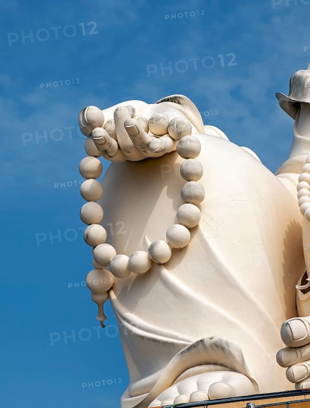 Close-up of the statue of Budai - Laughing Buddha, Vinh Trang Temple, My Tho, Mekong Delta, Vietnam, Asia