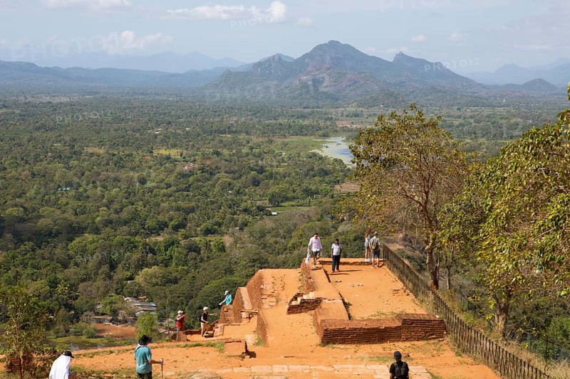 View from the Lion Rock to the Sigiriya Wewa or reservoir and the jungle landscape, ruined city of Sigiriya, Central Province, Sri Lanka, Asia