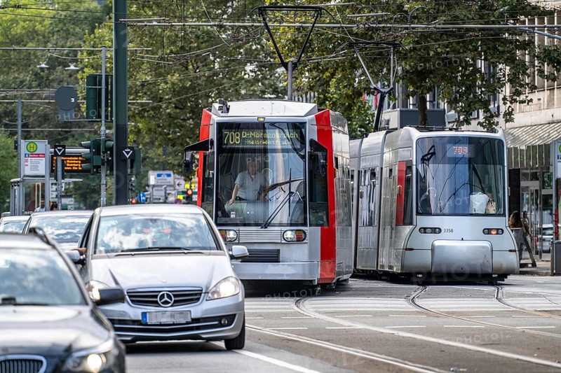 Local transport, Rheinbahn trams, on Graf-Adolf-Straße, North Rhine-Westphalia, Germany, Europe