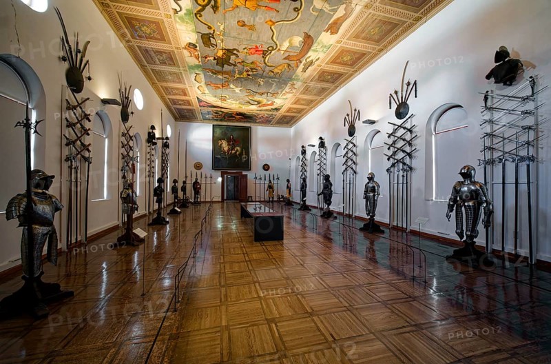 Baroque armoury, museum, Renaissance Ambras Castle, interior view, Innsbruck, Tyrol, Austria, Europe