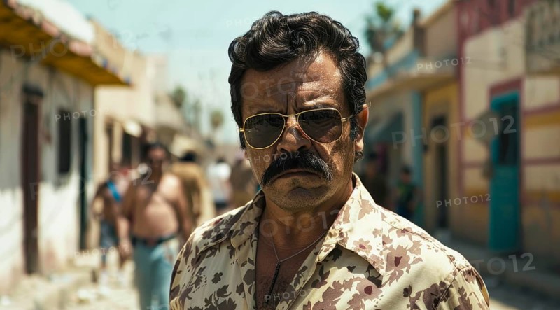 Mexican drug lord criminal and cartel operative. Concept of criminal life and corruption, AI generated