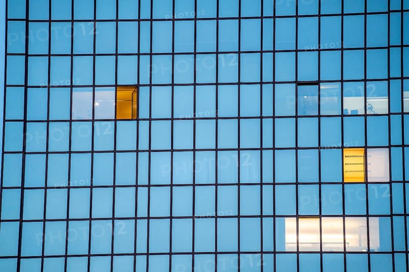 Open windows in a high-rise office block, ventilation, symbolic image of the corona crisis, ventilation of rooms, Dortmund, North Rhine-Westphalia, Germany, Europe