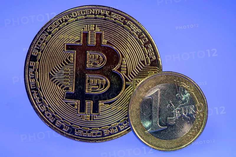 Bitcoin, cryptocurrency, symbol coin, optical placeholder for the digital currency, euro coin
